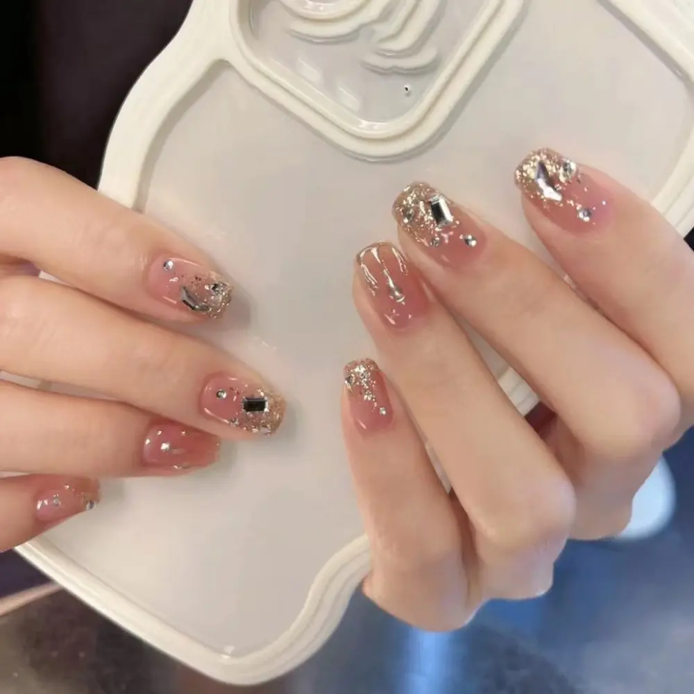 Fashion Wearable Manicure French Fake Nails Thread Long Style Square Head Press on Nails Full Cover Nail Tips Girl