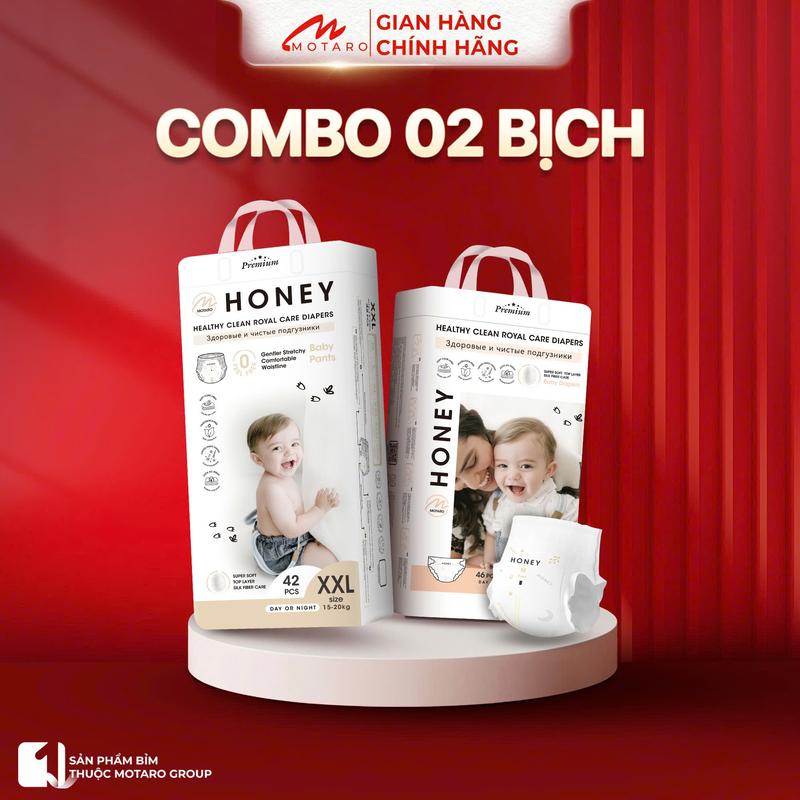 COMBO 2 BỊCH Tã Bỉm Dán Quần HONEY PREMIUM Siêu Mềm Mại Thấm Hút Tốt cho B