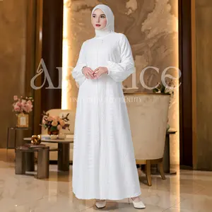 ARALLUCE 020 Gamis Brukat Putih Wanita Elegan Dress Muslim Kondangan Putih Mewah dan Simple Wudhu Friendly Lamaran