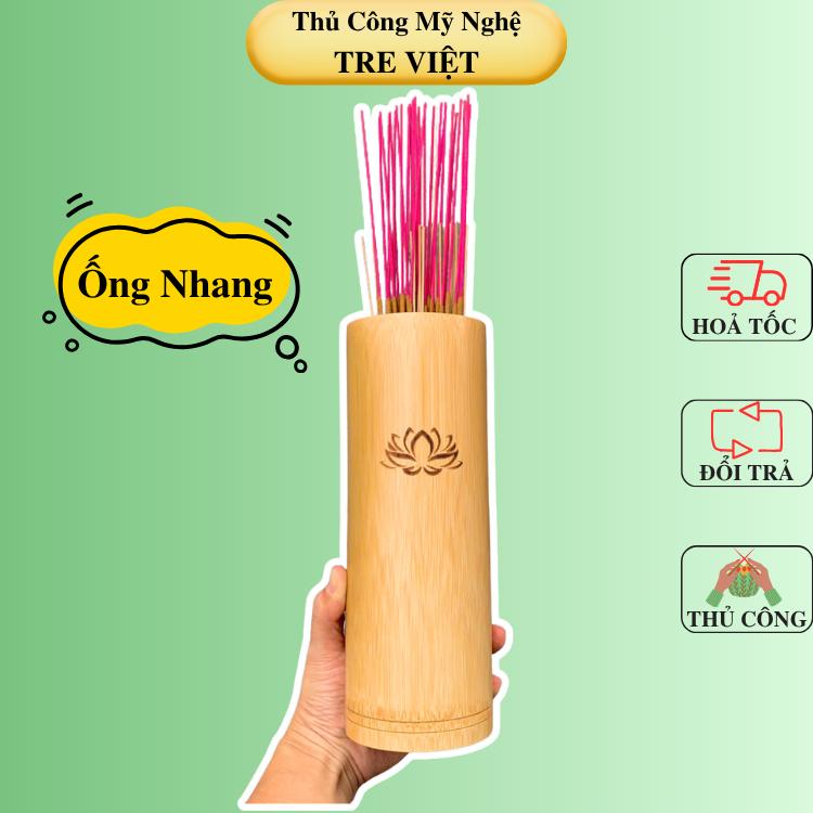 Ống đựng nhang bằng tre - Ống tre cắm nhang đẹp có khắc hoa sen
