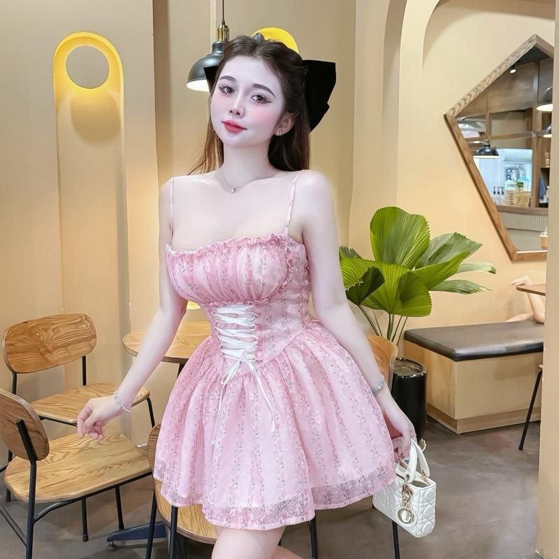  Pk015 Váy Dây Ren Bèo Xoè Đan Eo   ảnh thật  tôn dáng nữ tính,38-54kg sz S M 