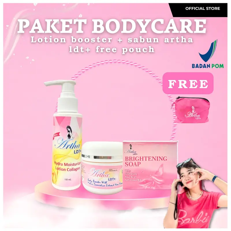 [ARTHA LDT] PAKET GLOW UP SABUN NEW PACKAGING[body lotion + body booster + sabun]  FREE POUCH 1