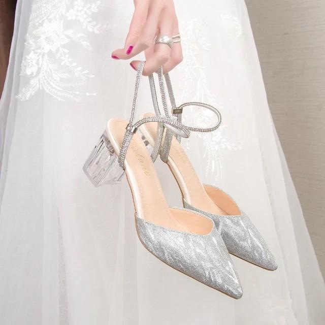 Sandal Pesta Heels Wanita Elegan Hak Kaca 5 Cm - Sepatu High Heels Pesta Tali Permata Terbaru Bh.02 Karet Shoes sepatu kaca Slip Resistant S