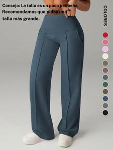 Pantalones de pierna recta sueltos para mujer, pantalones deportivos casuales de cintura alta y pierna ancha con bolsillos, cómodos para uso diario [Ajusta pequeño - Se recomienda una talla más grande]