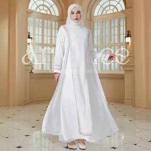 ARALLUCE 044 Gamis Abaya Putih Wanita Simple dan Elegan dengan Desain Minimalis dan Renda Bordir dengan Payet Motif Cantik