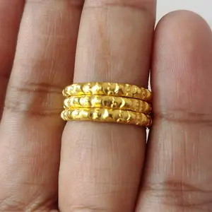 Cincin Ulir Bambu Belah Rotan Lapis Emas Kuning