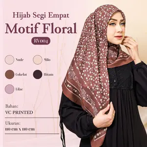 HIJAB MOTIF FLORAL ELEGAN 110x110 CM / HIJAB SEGI EMPAT MOTIF BUNGA CANTIK - RV004-05