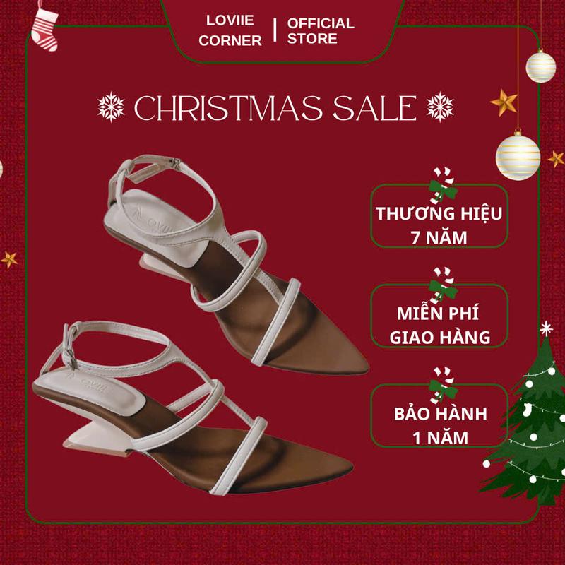 LoviieCorner Giày Sandal Cao Gót Mũi Nhọn G250513 - Guốc Cao Gót 3 Quai Mảnh Ngang Dọc Thời Trang Hở Hậu Cài Gót Loe Khuyết 5 Phân - Chất Liệu Da Mềm Đế PVC Chống Trơn Trượt