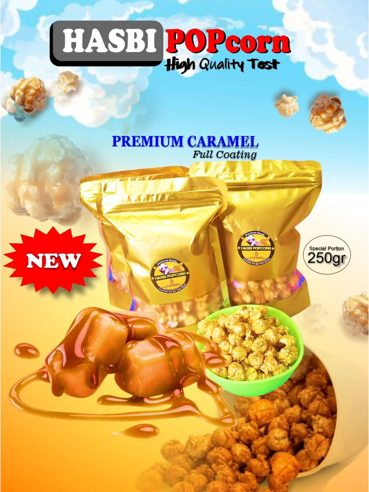 Hasbi Popcorn Caramel Full Coating - Paket Bundling Terlaris - Jagung, Food, Crispy, Karamel, Toples, Camilan, Snack, Cemilan, Makanan mix