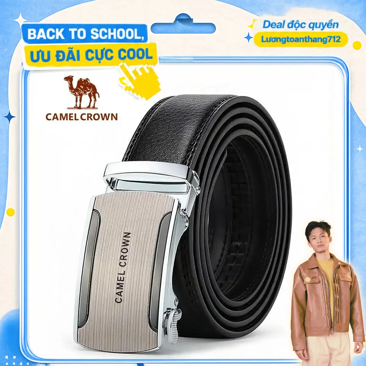 CAMEL CROWN Thắt lưng nam khóa tự động bằng da bò thật, dây đeo thường ngày DF193162 01 1/DF193167 01 1/DF193408 07 1/DF193408 10 1/DF193408 27 1
