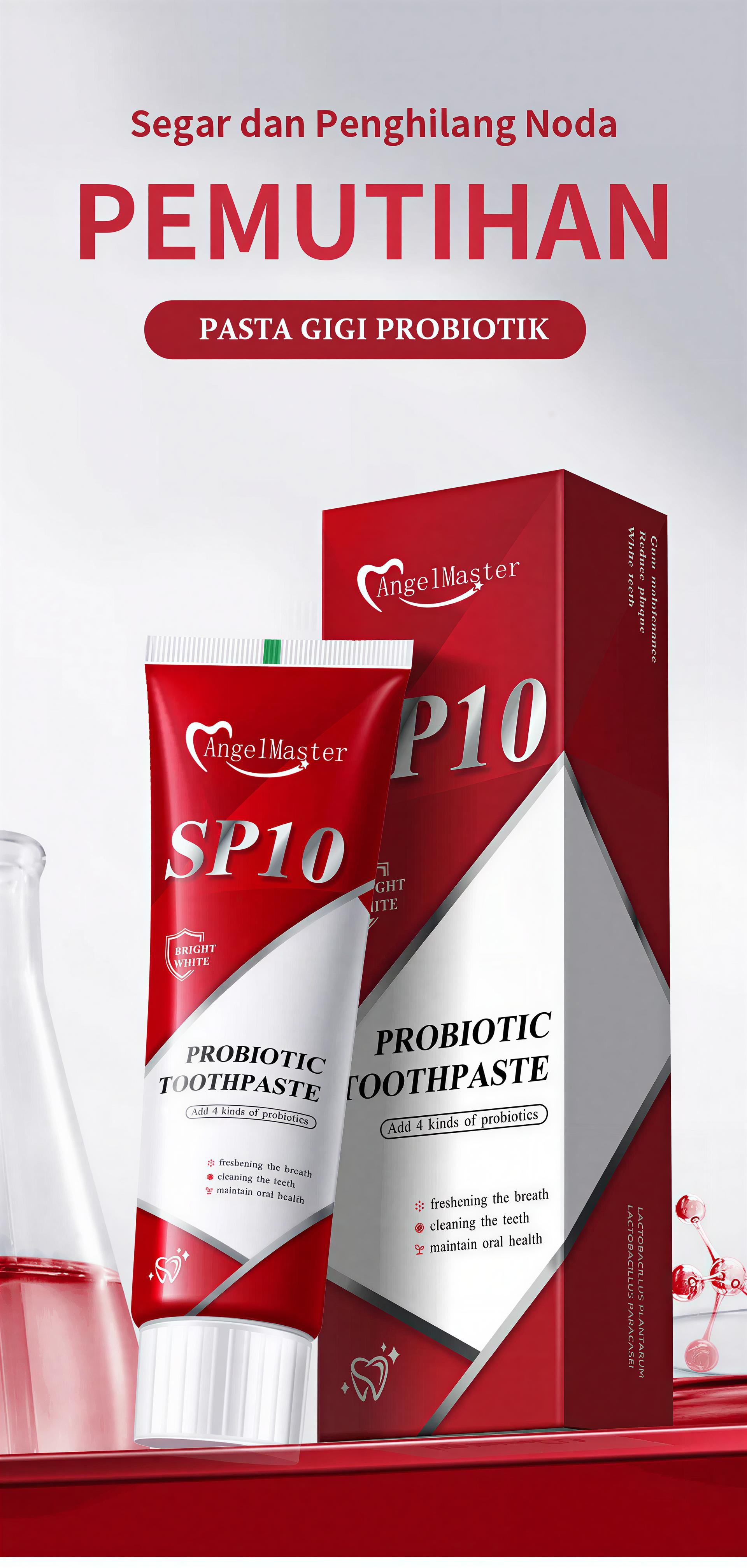 AngelMaster SP10 Probiotic Toothpaste - Pasta Gigi Premium untuk Gigi Lebih Putih dengan 4 Jenis Probiotik, Nafas Segar Seharian, Hapus Noda Kuning Mendalam, Pembersihan Optimal & Penghilang Noda - Mulut AngelMaster SP10 Probiotic Toothpaste - Pasta Gigi Premium untuk Gigi Lebih Putih dengan 4 Jenis Probiotik, Nafas Segar Seharian, Hapus Noda Kuning Mendalam, Pembersihan Optimal & Penghilang Noda - Mulut