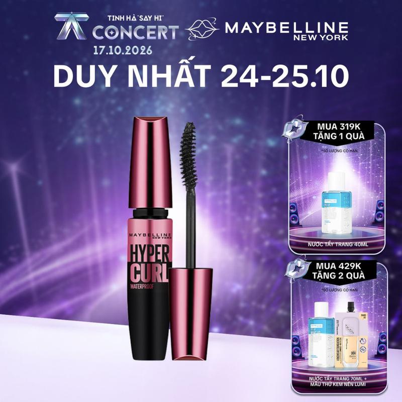 Mascara Dài Mi và Cong Mi Maybelline New York Hyper Curl Waterproof Chuốt Mi Đen Không Lem Không Trôi 9.2ml
