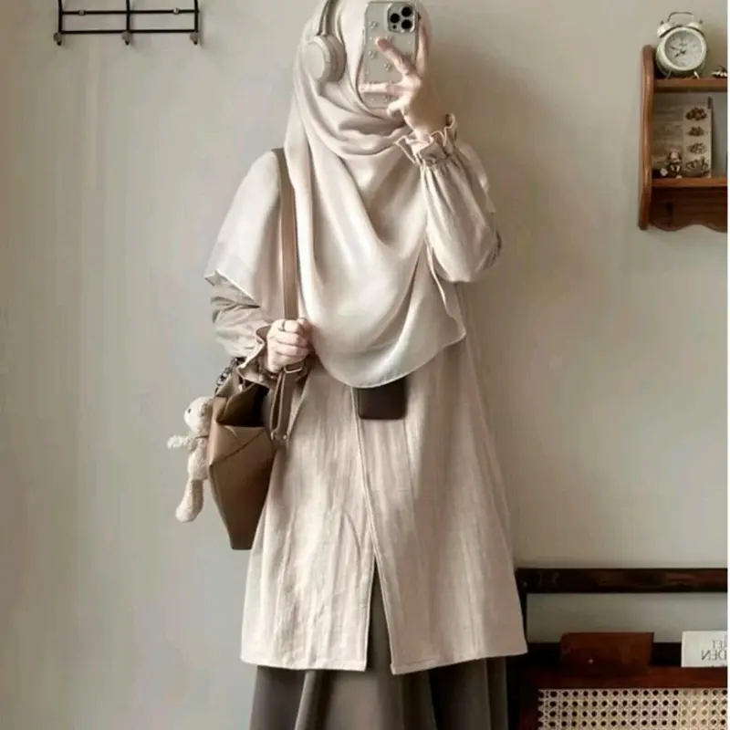 NARA Tunik-Tunik atasan wanita Muslim atasan outer terbaru kancing aktif Variasi Panjang Oversize Remaja 5