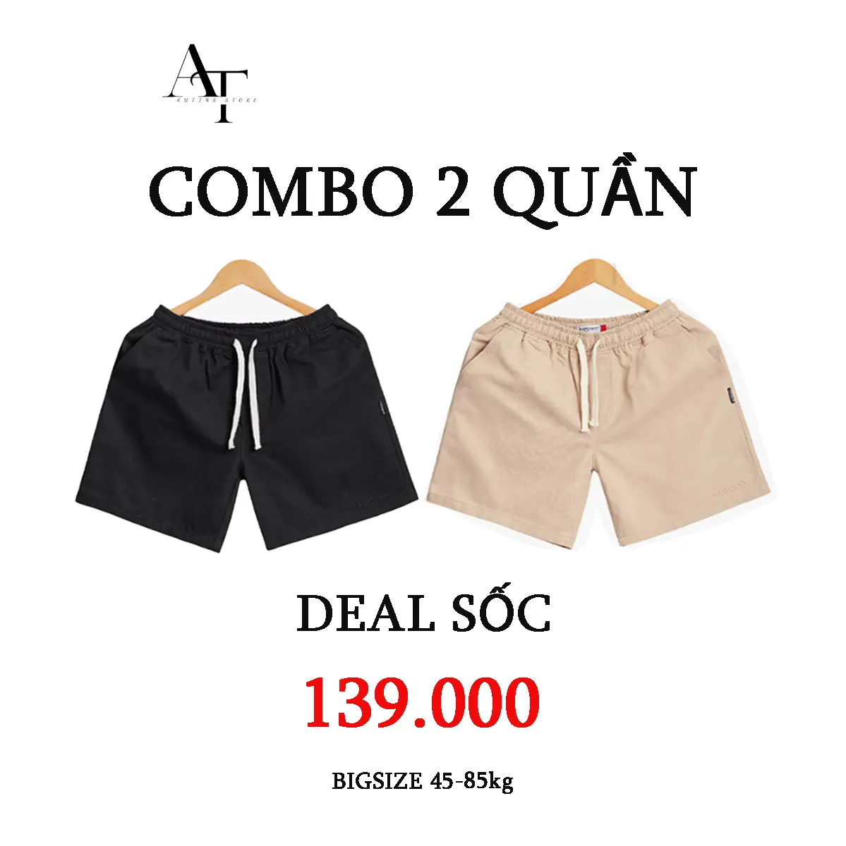 COMBO 2 Quần Short Kaki Nam AT1988 STORE Form Đùi Cộc Cạp Chun Vải Kaki Gió Mềm Tạo Cảm Giác Thoải Mái - QS1 Menswear Có Túi