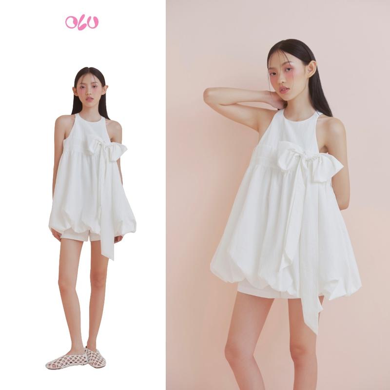 Set áo bí babydoll đính nơ kèm quần short trẻ trung White Bow Babydoll Set phù hợp đi chơi OLV