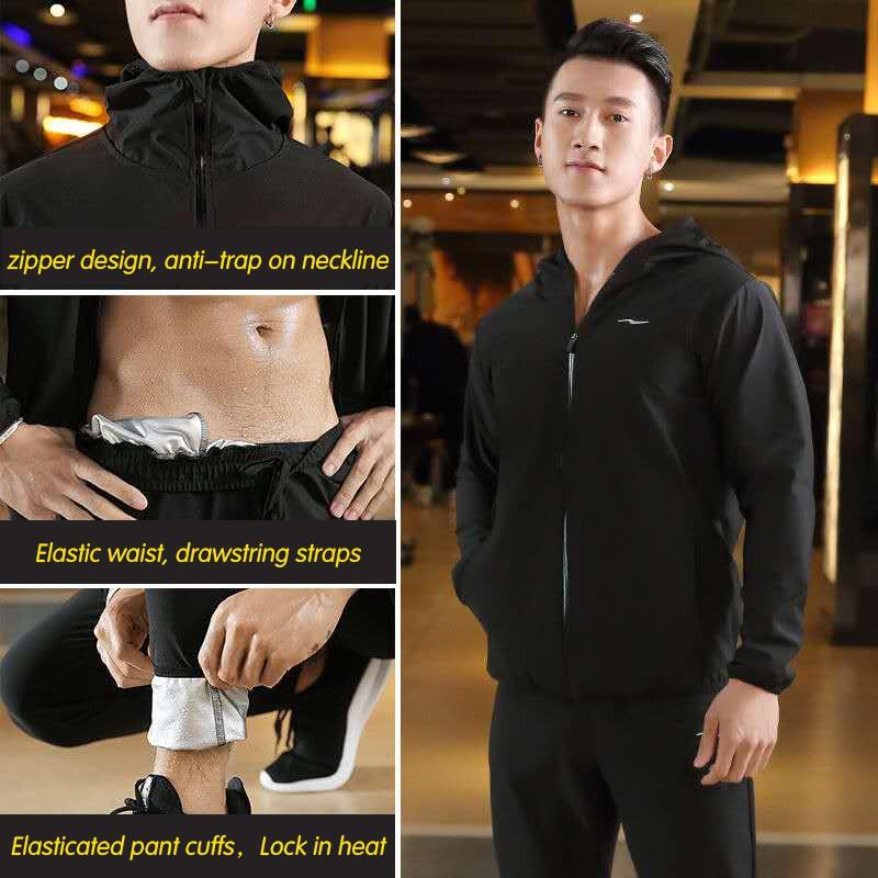 Product Introduction of M-5XL Sauna Suit Sweat Suit for men track suit sauna jacket running Exercise Gym Anti-Rip Suit Plus Size 51