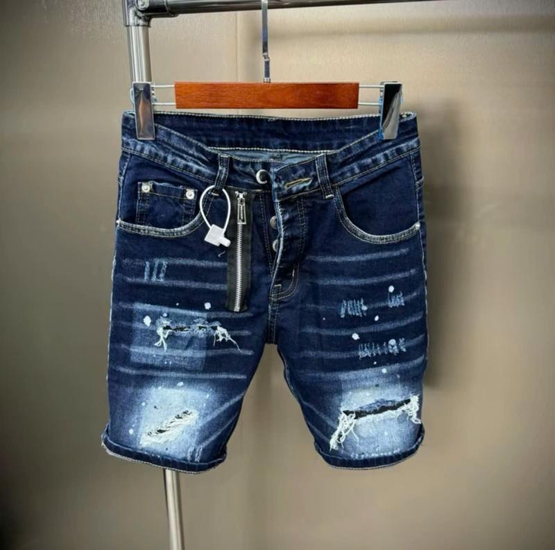 Quần short jean nam xanh mix khóa bản 4 cúc rách vẩy sơn chất dày dặn mẫu hot trend