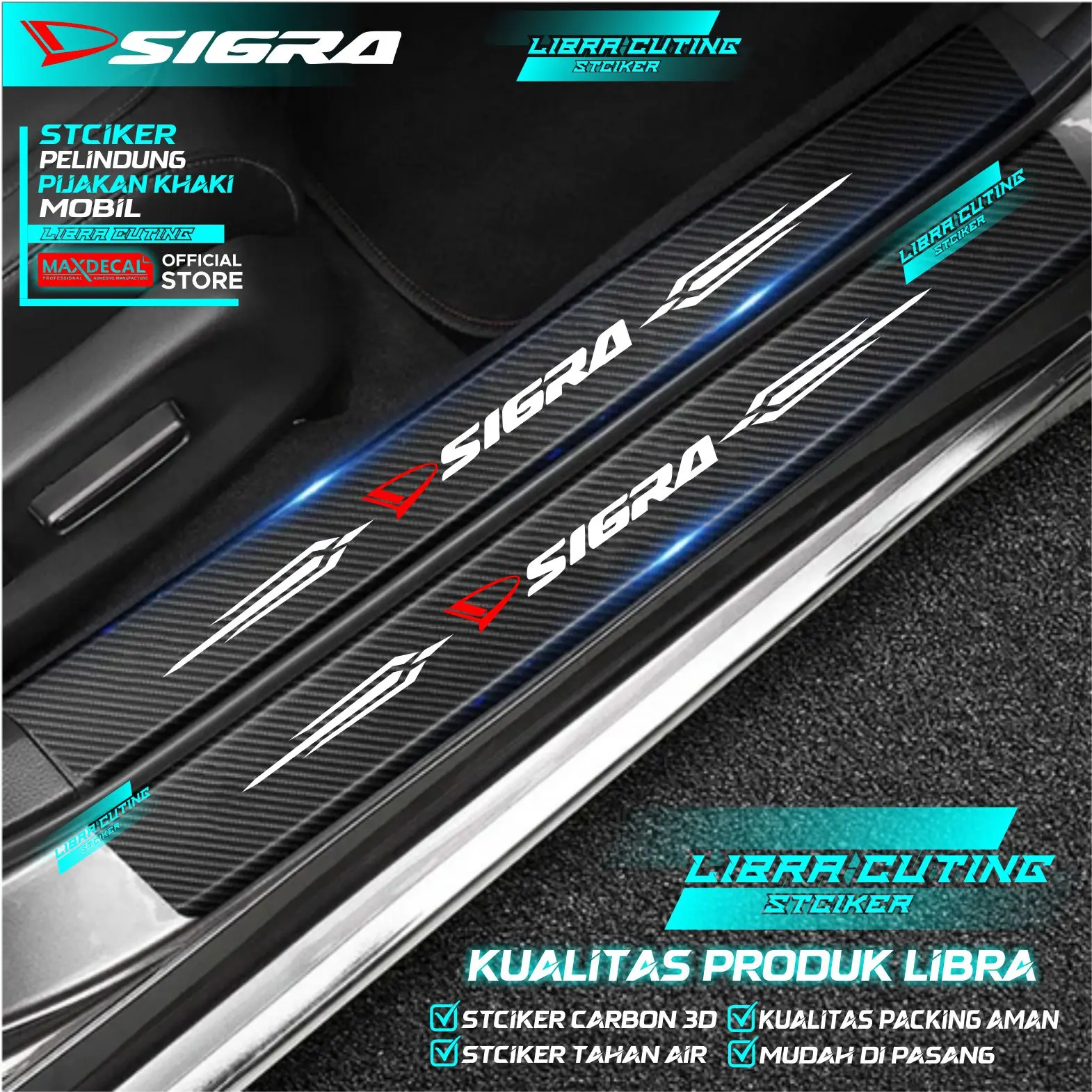 stciker 9pcs carbon 3d pelindung pijakan kaki mobil daihatasu sigra stciker sigra bisa cod