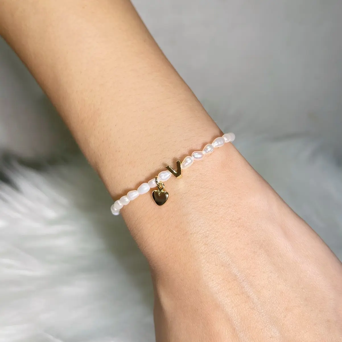 *NEW* Miley Mini Freshwater Pearl Bracelet with Initial Charm by JUERIE handmade jewelry