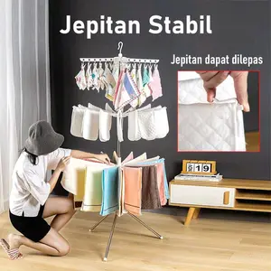 Jemuran menara 3 tingkat Jemuran Baju Bayi Lipat Rak Gantungan Jemuran Baju