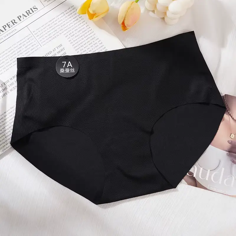 Đồ Lót Nữ, Cạp Thường, Chất Liệu Lụa Mịn, Thoải Mái, Thích Hợp Cho Bé Gái Và Phụ Nữ, Chủ Nghĩa Tối Giản Đơn Giản, Chất Lượng Cao Cấp, Đường May Thoải Mái, Không Đường May, Thoáng Khí, Lớp 7A, Thích Hợp Để May Đồ Lót Women Màu Đen 5