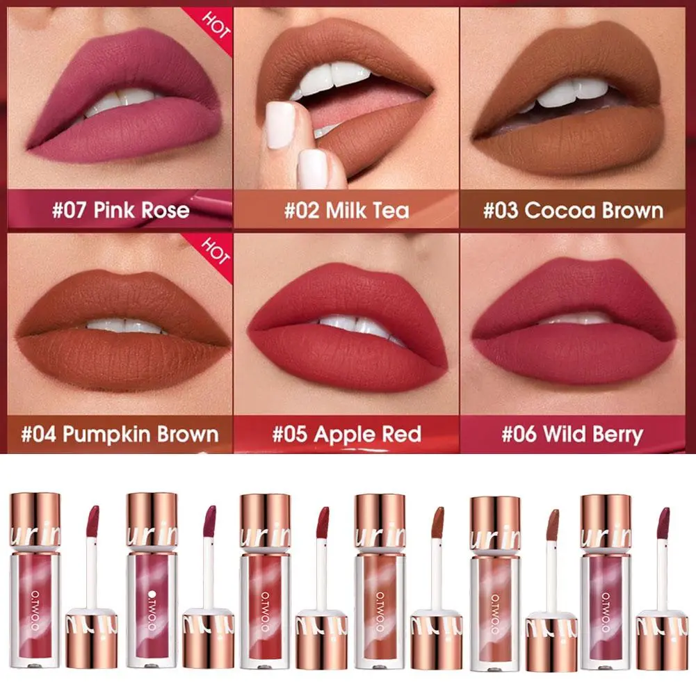 O.TWO.O Lipstik Matte Tahan Lama Tahan Air 24 Jam Tinta Beludru Pewarna Bibir Anti Lengket Lip Gloss Lipstik Cair Makeup Untuk Bibir Lipstick Kosmetik