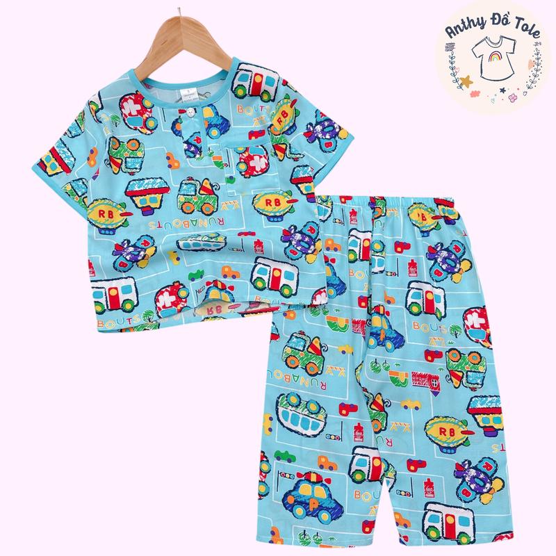 |10-45kg| Đồ bộ mặc nhà bé trai tay ngắn quần dài chât liệu tole lanh.Đồ bộ bé trai,đồ ngủ bé trai. Anthy đồ tole.