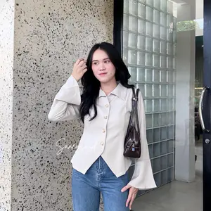 Freya Top Fitted - Longsleeve Fit Body - Fitted Shirt Slim Fit - Kemeja Kantor Wanita - Atasan Wanita - Kemeja Fitted Wanita