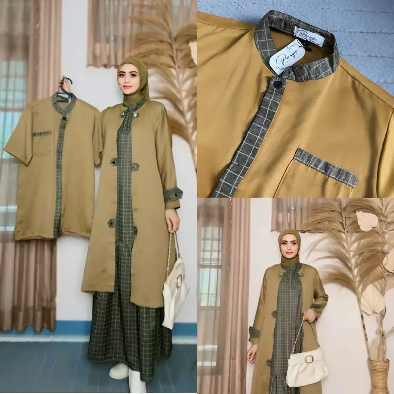 Parayou ~ Marwah Series Lebaran  Set Inner dan Outer Couple Baju Koko Free Hijab PollyCatoon Gamis Pasangan Sarimbit 1