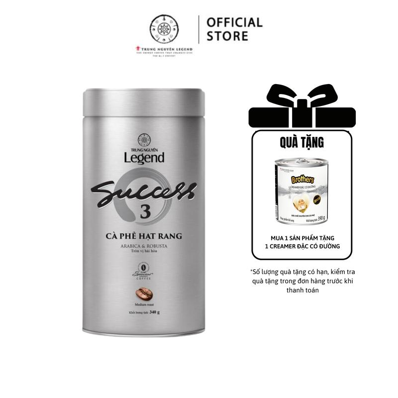 Trung Nguyên Legend Coffee, Cà Phê Hạt Mộc Legend Success 3 - Lon Thiếc 340gr Cafe chuyên dành cho pha máy hoặc Drip hạt cà phê