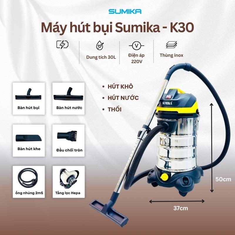 Máy hút bụi Sumika K30, công suất 1800W, hút bụi, hút nước và thổi, motor 100% lõi đồng, Làm Sạch sàn nhà