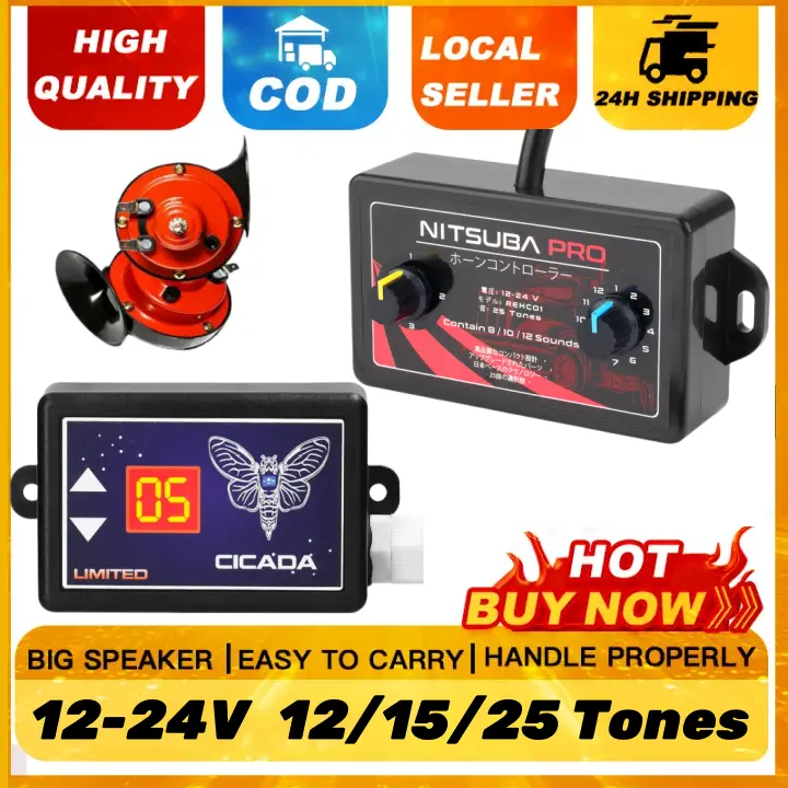 【Gift Car Horn】Universal Nhay 3+ Pro Music Rapid Relay Car Horn Controller Electric Horn Speaker Sound Control with 8/12/15/25 Sound Effects Switching for Car Truck 12-24V