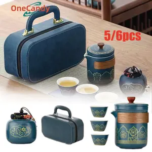 6PCS/Set Tea Set Gift Set Premium Keramik Lengkap Hampers Kado Set Unik Teaset Cangkir Teapot Teh Cantik Travel Portable Bag