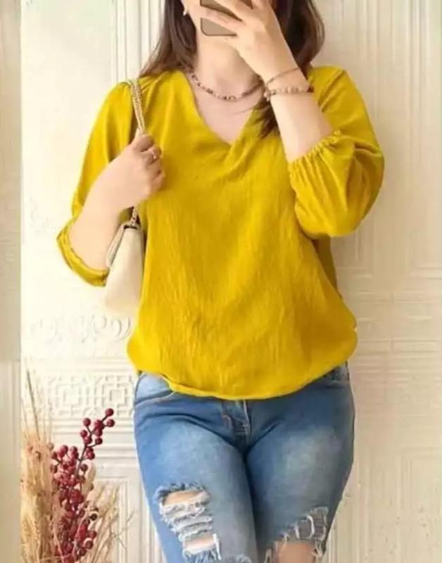 Pakaian wanita atasan blouse Cringkel airflow remaja dewasa model terbaru kekinian yang lagi viral Crinkle Nyaman Kerah Tangan Panjang 4