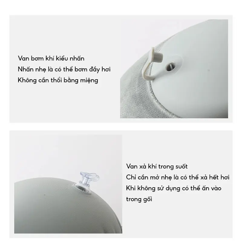 Gối hình chữ U tự bơm hơi, BOMIDI, màu xám, có thể gập lại, thích hợp cho du lịch, mua ngay và nhận ưu đãi miễn phí. 3
