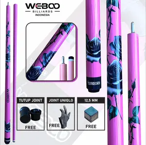 WEBOO Stick Billiard Warna Pink Rose Design 12.5mm  Extention Material Solid Finishing Glossy Premium untuk Akurasi Tinggi