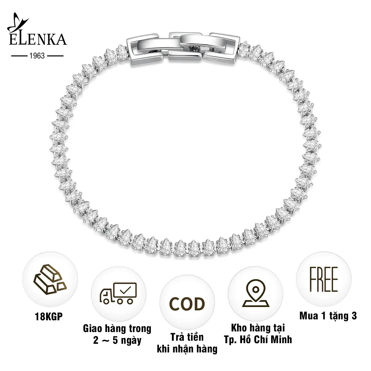 ELENKA - Vòng Tay Tennis, Mạ Vàng 18K, Dành Cho Nam Và Nữ, Có Móc Cài Snap, Đính Đá Lấp Lánh, Thời Trang