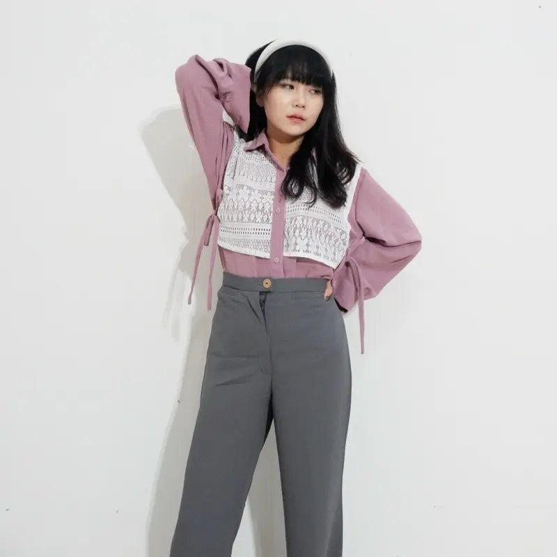 Qays Store Kemeja Asadela Rompi Vest Brukat Wanita All Size Stretch Panjang Adem Formal Mewah 5