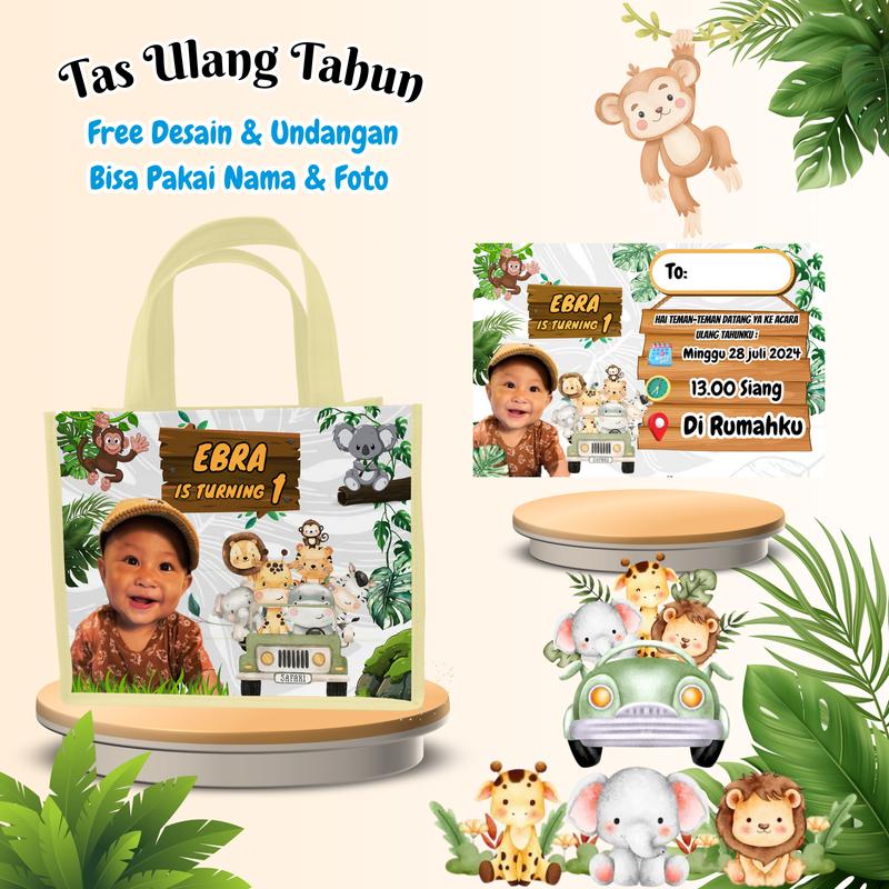 40 Pcs Tas & Free Undangan Anak Ulang Tahun Custom Desain Muat Kfc Snack Kain 1