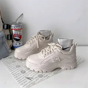 Sepatu sneakers wanita kulit PU flat shoes Casual Shoes Wanita Kasual Sport Karet Putih