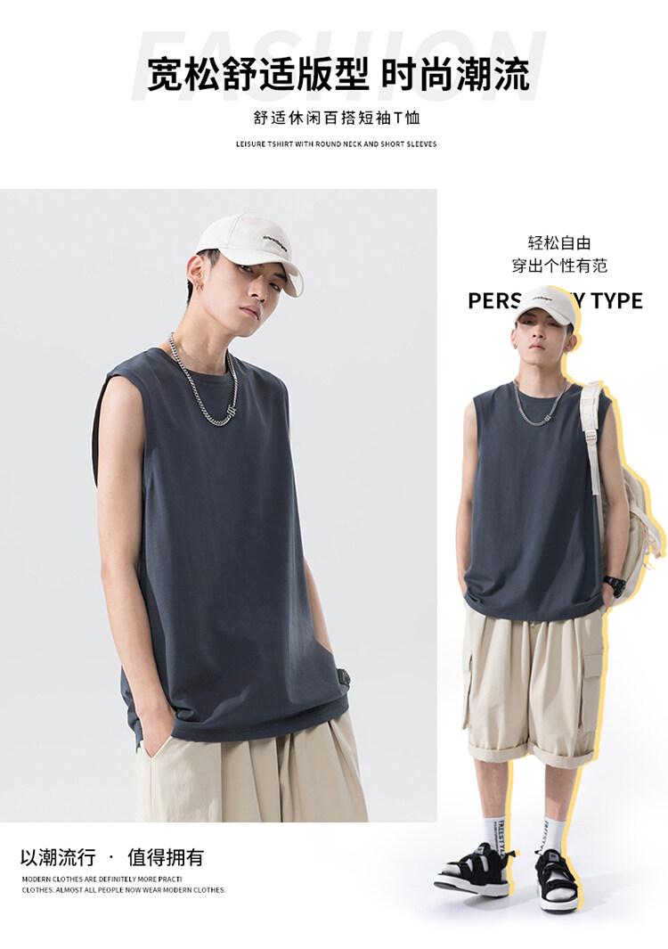 Product Introduction of Cotton short sleeve vest men's summer loose simple public version solid color black multi-color T-shirt 8