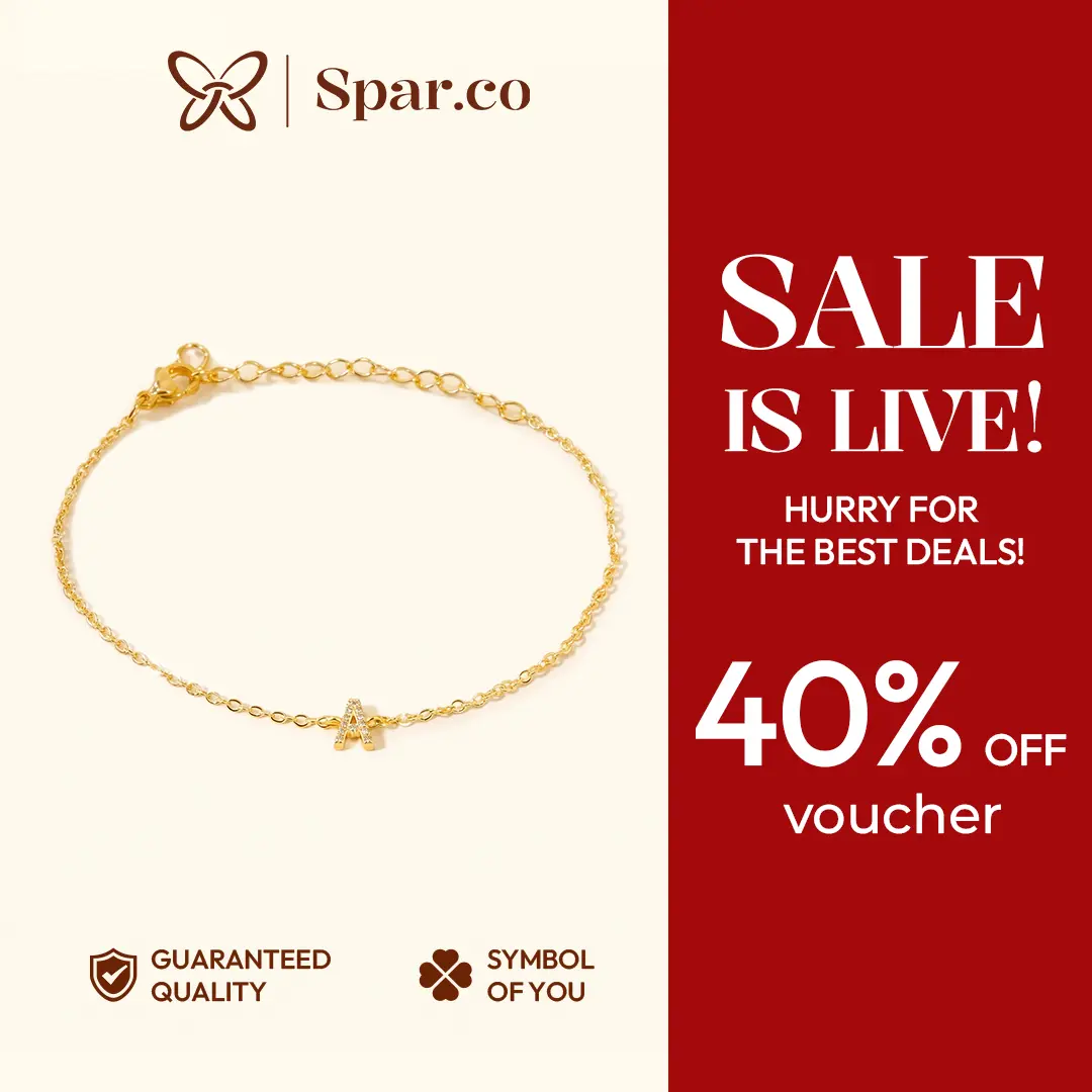 Spar.co Alphabet Gold Bracelet - Gelang Titanium Berlapis Emas Dengan Liontin Mutiara Zirkon Berbentuk Huruf Tahan Karat SP-1397
