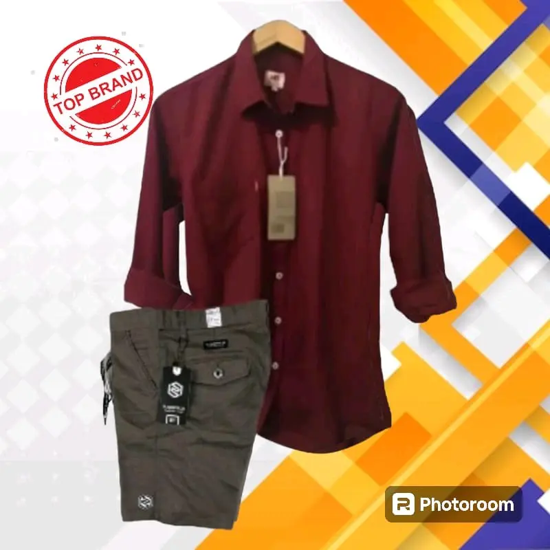 Setelan Kemeja Lengan Panjang Ter Hits Pria Dewasa Celana Pendek Pria Setelan Pria Kekinian Paket Distro Katun 2