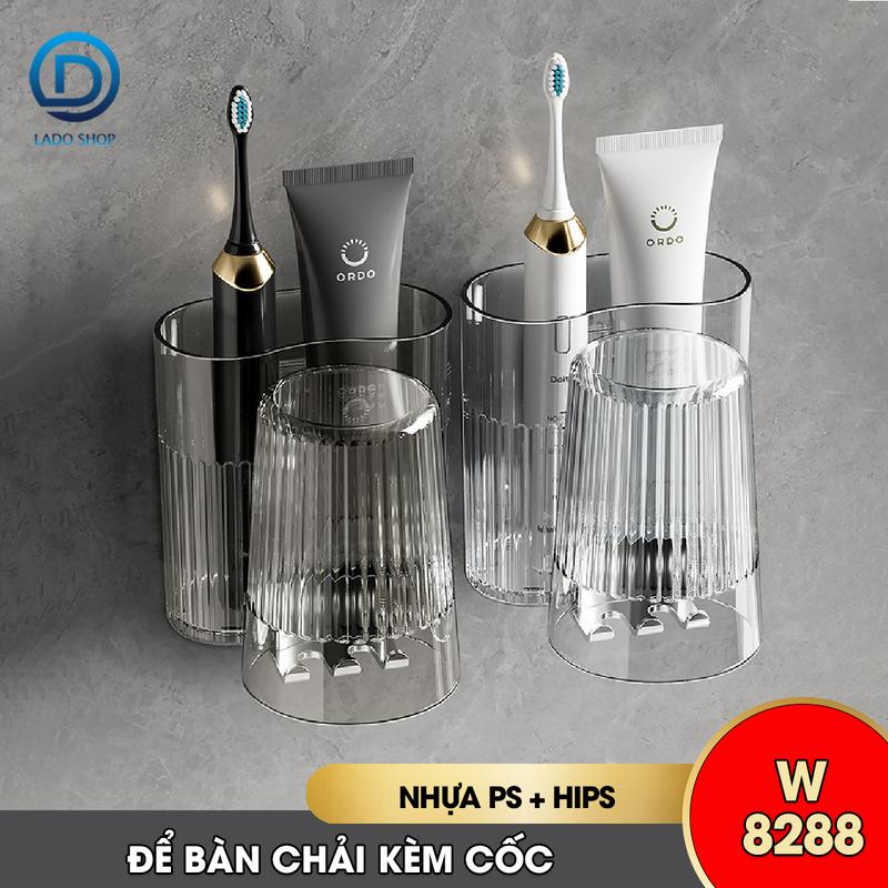 Giá để bàn chải và kem đánh răng kèm cốc súc miệng W8288 dán tường, nhựa PS + HIPS an toàn