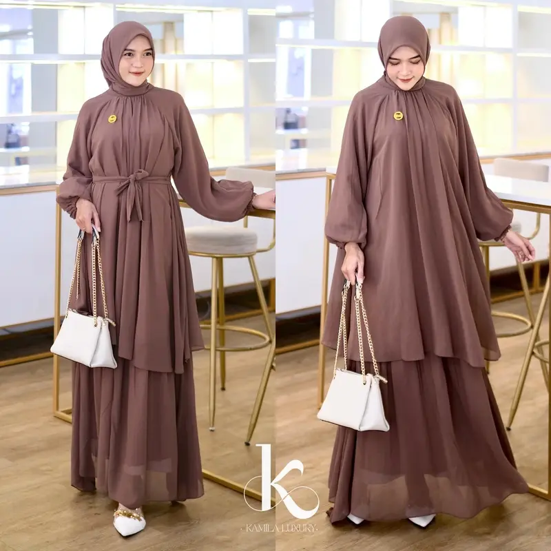 Seraya - Dress Malay - Gamis Set Hijab Gaun Malaysia Cerruty Baby Doll Premium 4