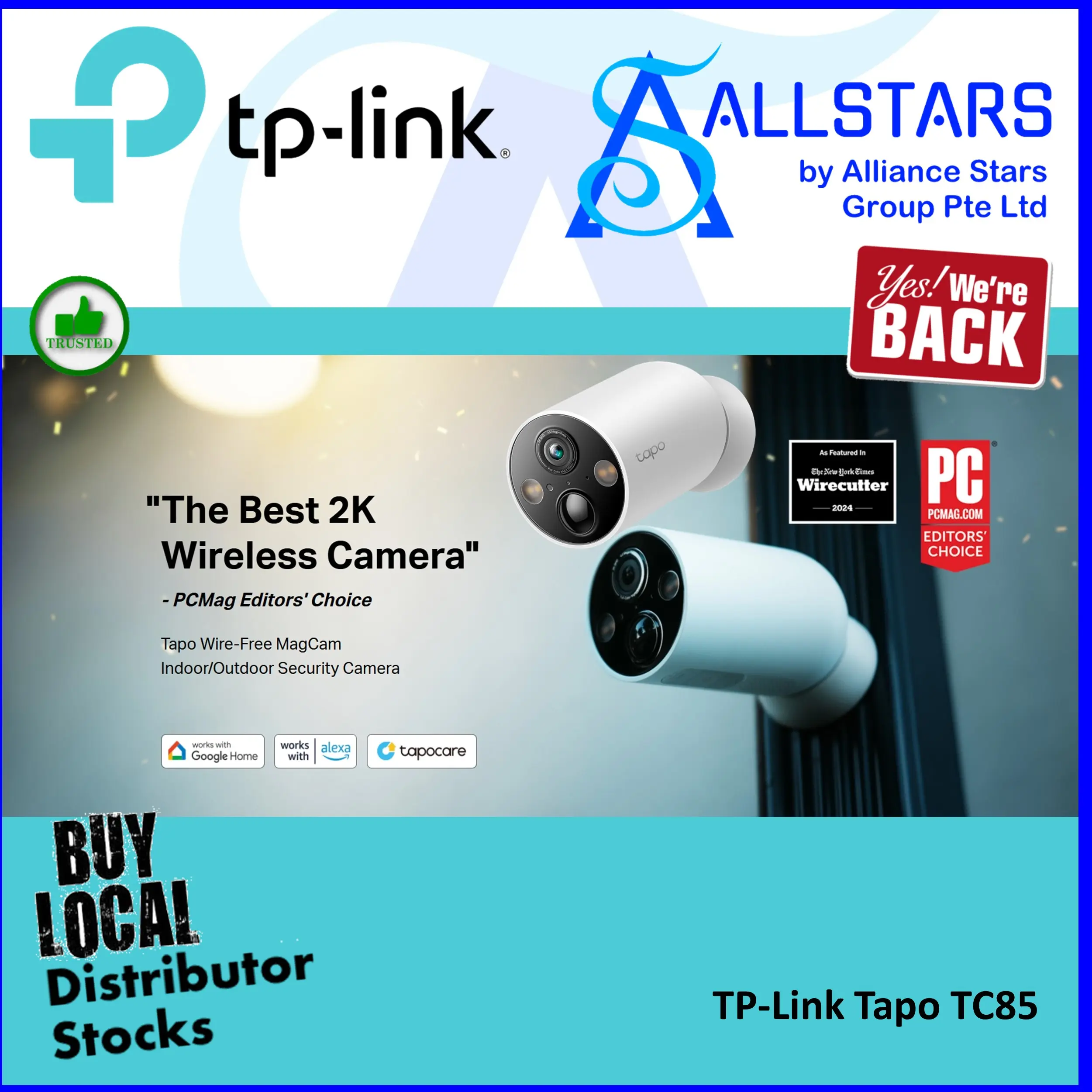 (ALLSTARS)TPLink / TP-Link Tapo TC85 Smart Wire-Free Indoor/Outdoor Security Camera / 4MP (2560 × 1440 px) / FOV 150degree / IP66 (Warranty 2years with BanLeong)