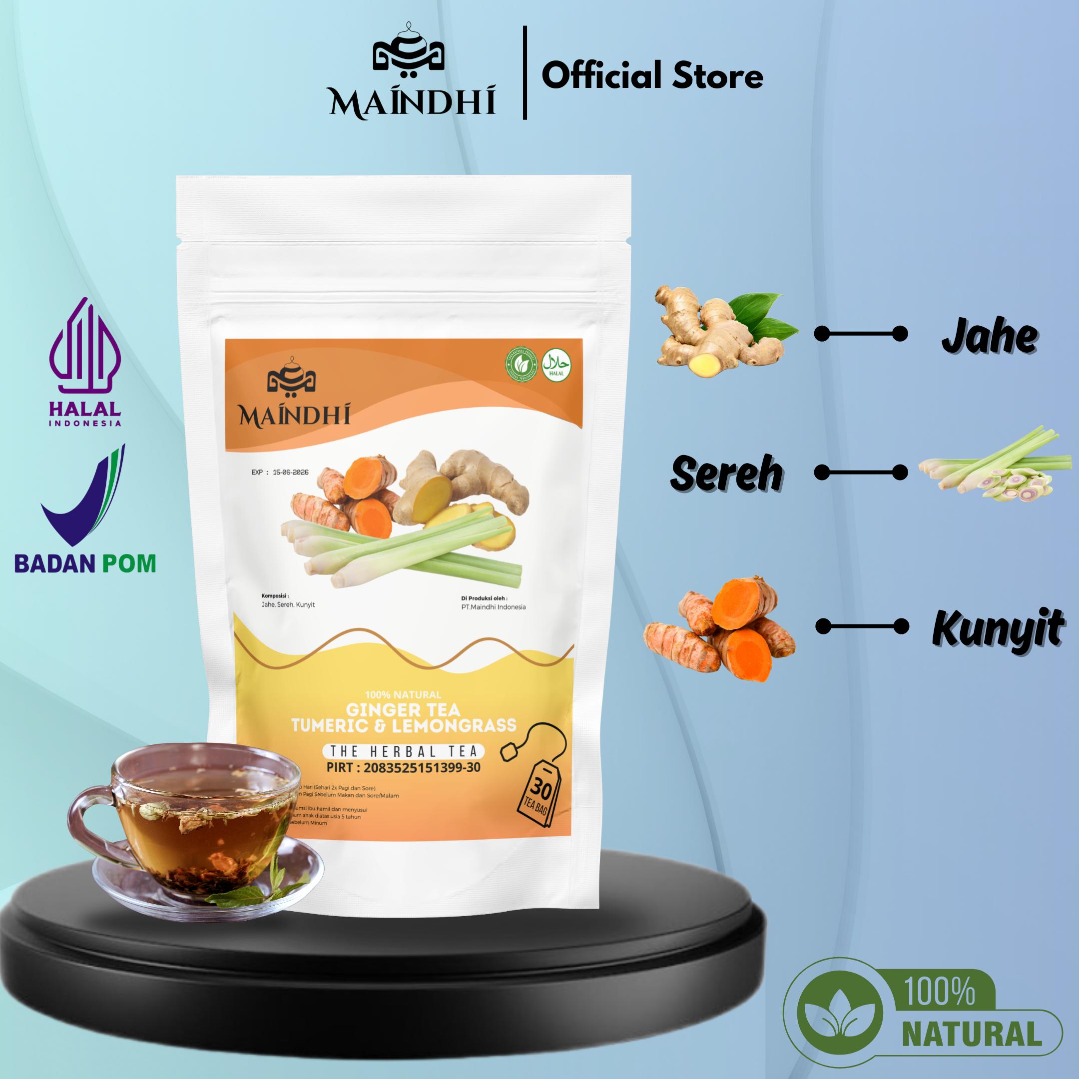 MAINDHI Teh Sereh, Kunyit dan Jahe Kemasan 30 Tea bag Minuman