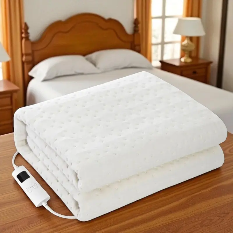 Qindao Selimut Elektrik: Hangat, Nyaman, & Aman.  Pengaturan Suhu Adjustable, Timer Hemat Energi, dan Pemanasan Instan.  Bahan Lembut & Tahan Api. Ideal untuk Tidur Nyenyak.