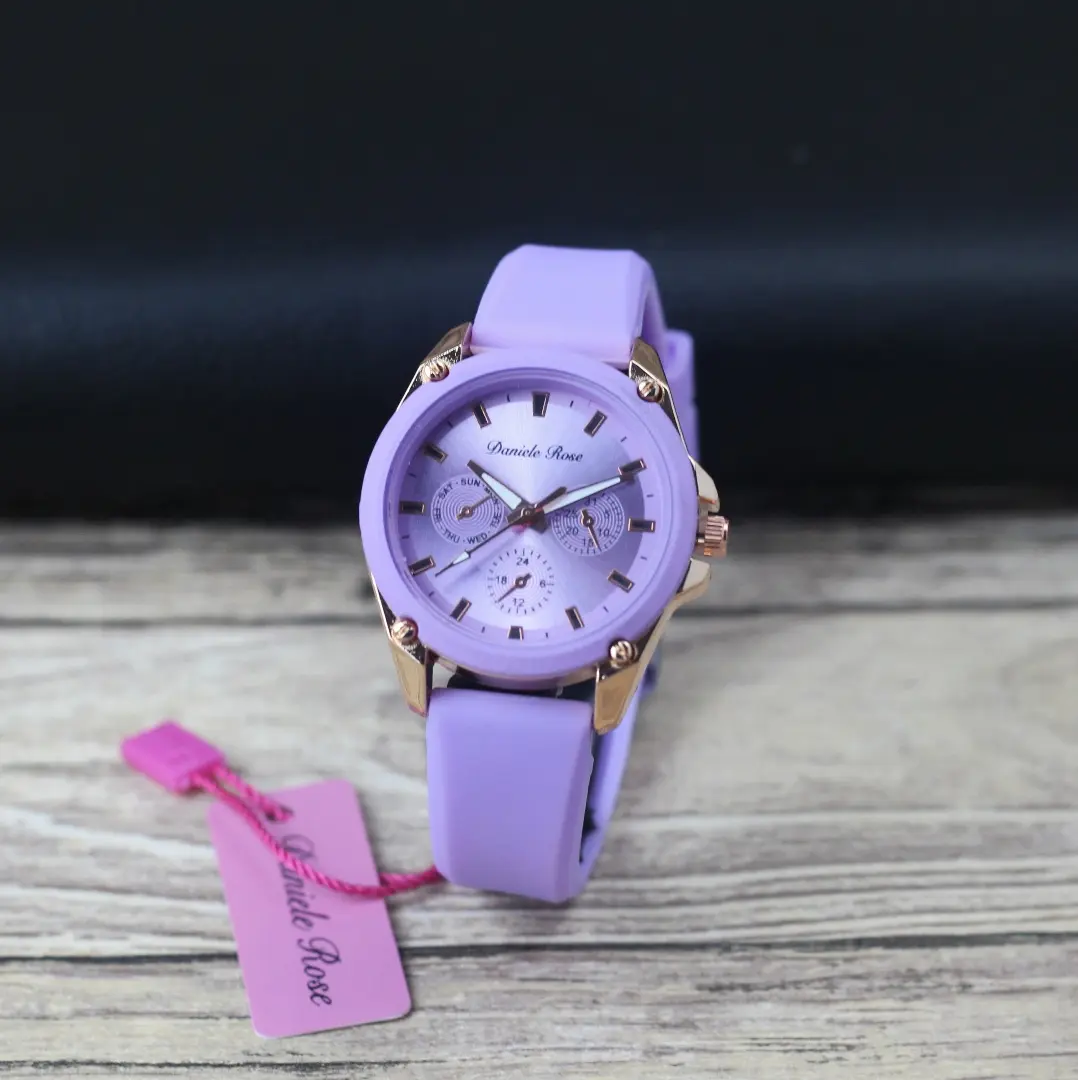 Tanpa Box Jam Tangan Fashion Wanita Analog Bulat Rubber Original DR7146 Tanggal Aktif Chrono Variasi Elegan Jam Tangan Anak Perempuan Kaca Quartz