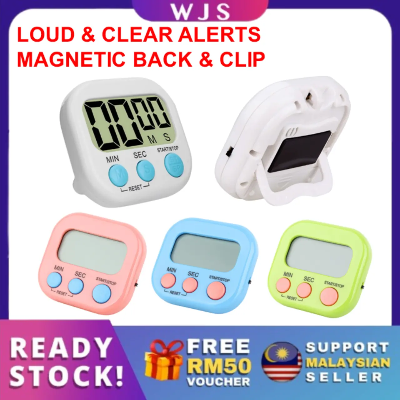 (MAGNETIC BACK & CLIPS) WJS Mini Digital Kitchen Timer Magnetic LCD Digital Kitchen Cooking Timer Baking Oven Timer Loud Alarm Alarm Clock Baking Stopwatch Countdown Timer Pemasa Jam Randik Elektronik (FREE RM 50 VOUCHER) Kitchenware